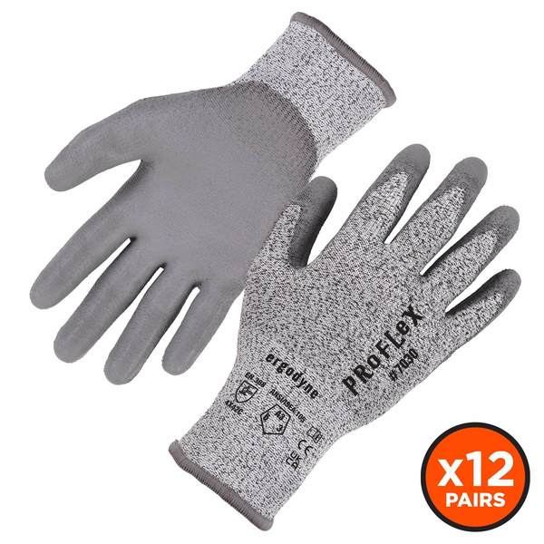 Proflex By Ergodyne ANSI A3 PU Coated CR Gloves 12-Pair, Gray, Size L 7030-12PR